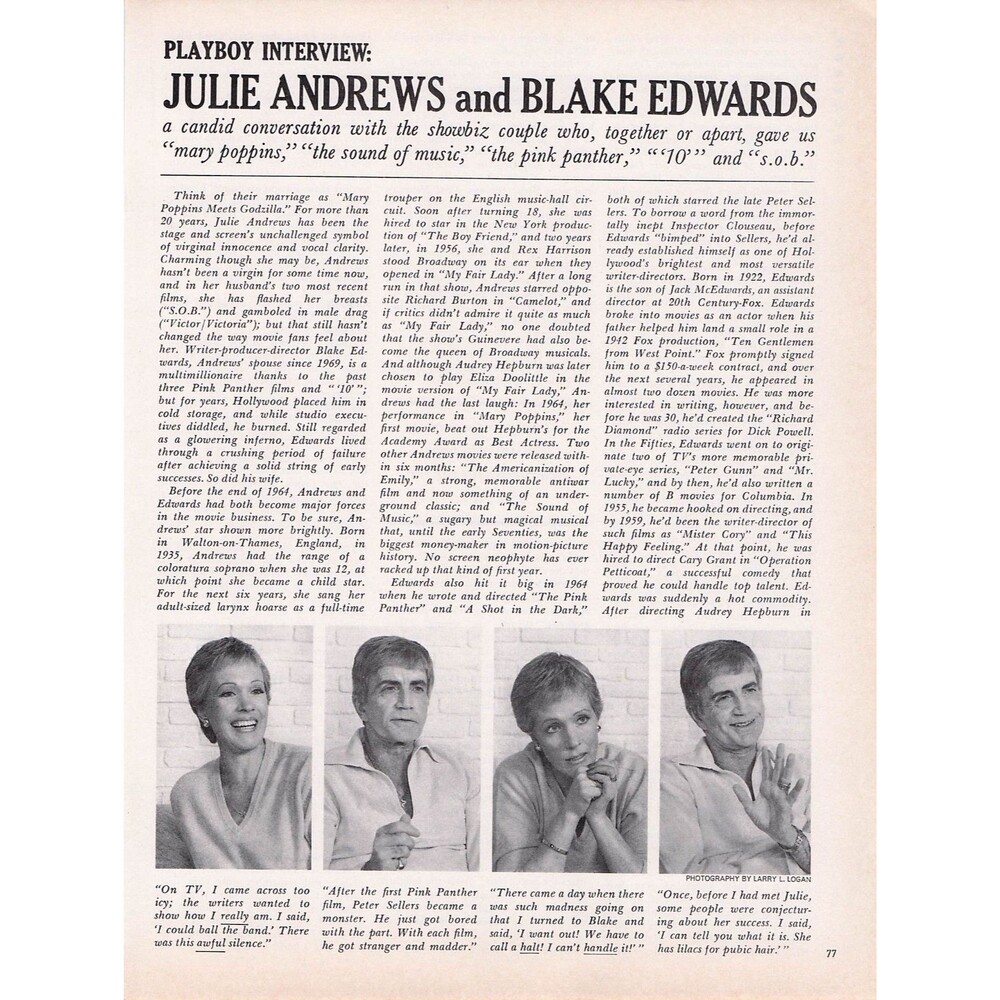 Vintage Playboy Interview Julie Andrews Blake Edwards wall decor sound of music